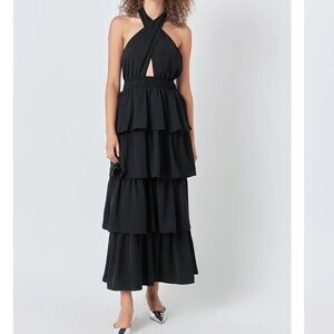 Endless Rose CRISS CROSS HALTER MAXI DRESS (BLACK) Size M